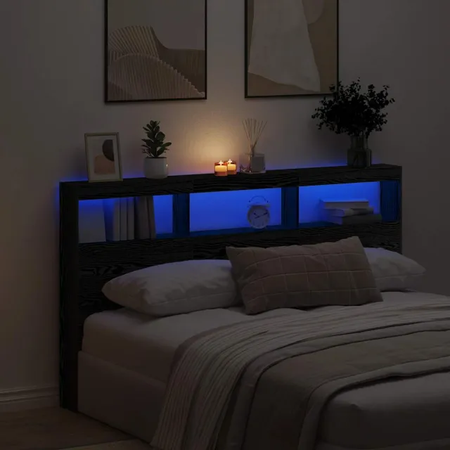 vidaXL Hoofdbordkast met LED 180x17x102 cm eikenkleurig zwart
