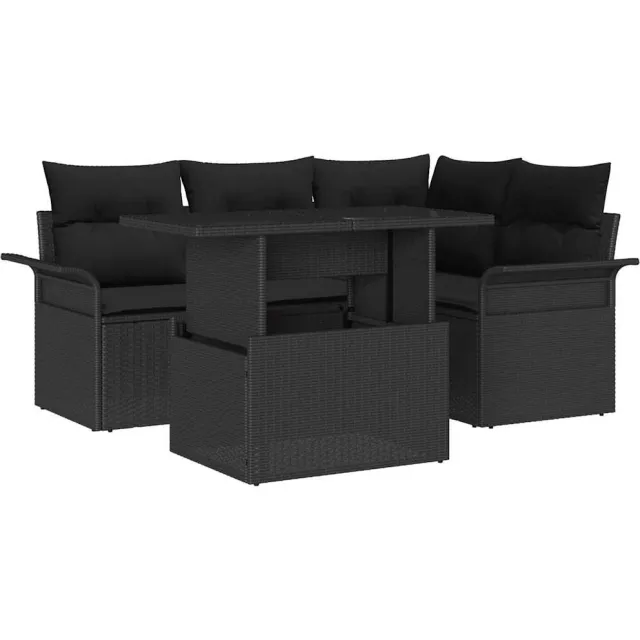 vidaXL Tuin Sofa Set 5 st Zwart [Synthetisch]: Poly Rattan