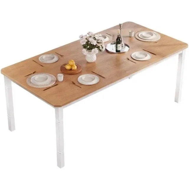 HOERFURIY Industriële Eettafel (150 cm) - Voor 6 tot 8 Personen - Metalen U-Poot & Afgeschuinde Randen - Eetkamertafel Hout/Metaal naturel