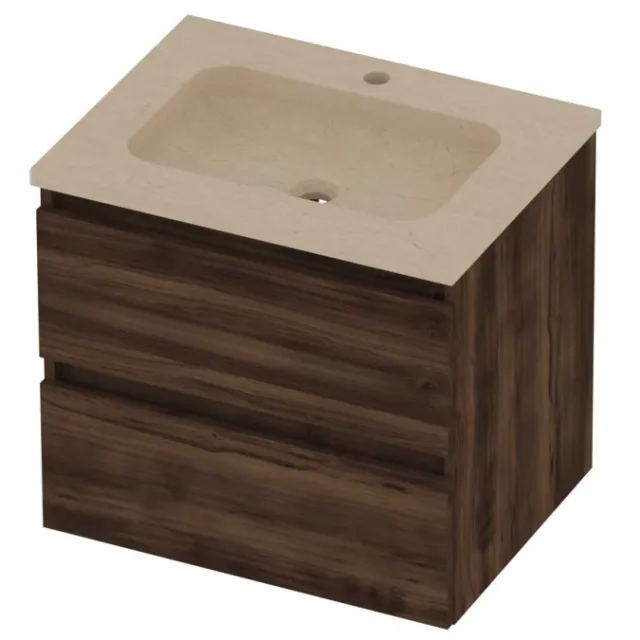 Basic-Line Rocky 46 Badmeubelset Hardsteen 1 Kraangat Greeploos 60x46x54 cm Barista Oak Sand Stone Beige