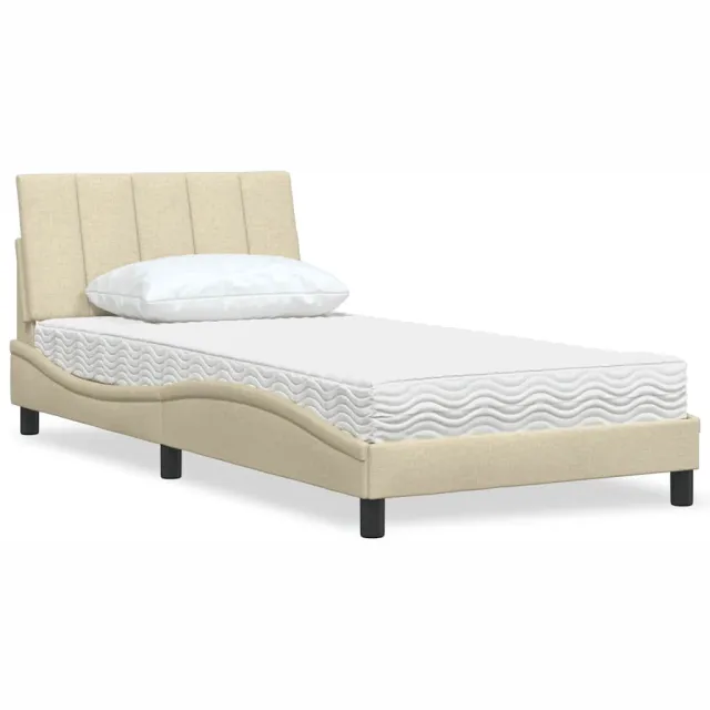 vidaXL Bed met matras "Hanko" stof crèmekleurig 100x200 cm
