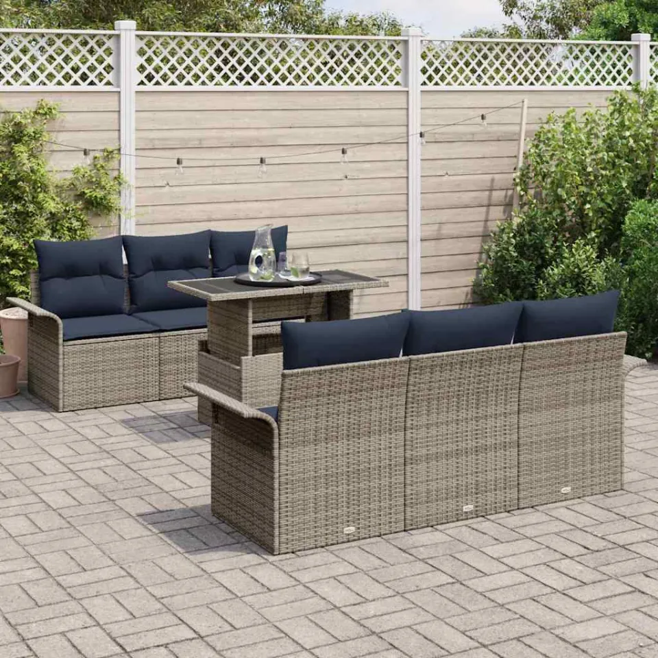 vidaXL Tuin Sofa Set 7 st Grijs poly rattan, foto 3