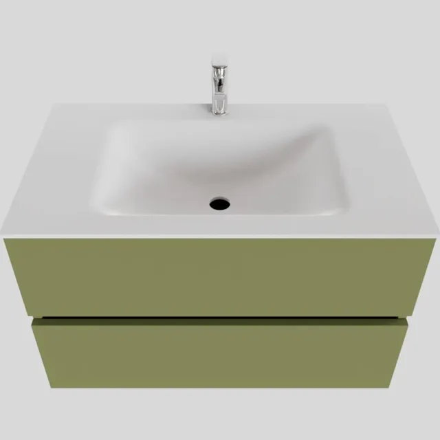 Boss & Wessing Badkamermeubel Solid Surface BWS Oslo 80x46 cm Mat Groen (met 1 kraangat)