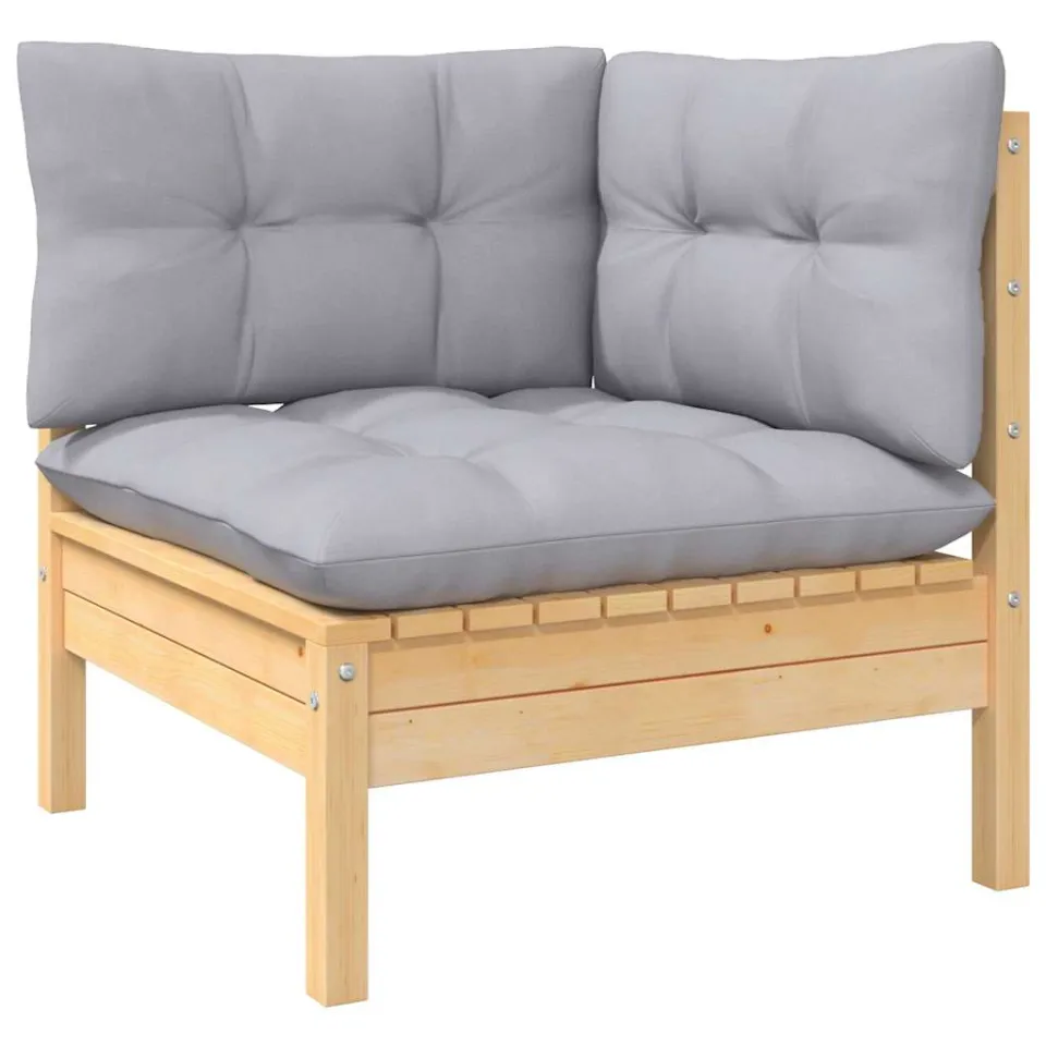 vidaXL 11-delige Loungeset met grijze kussens massief grenenhout grijs, foto 3