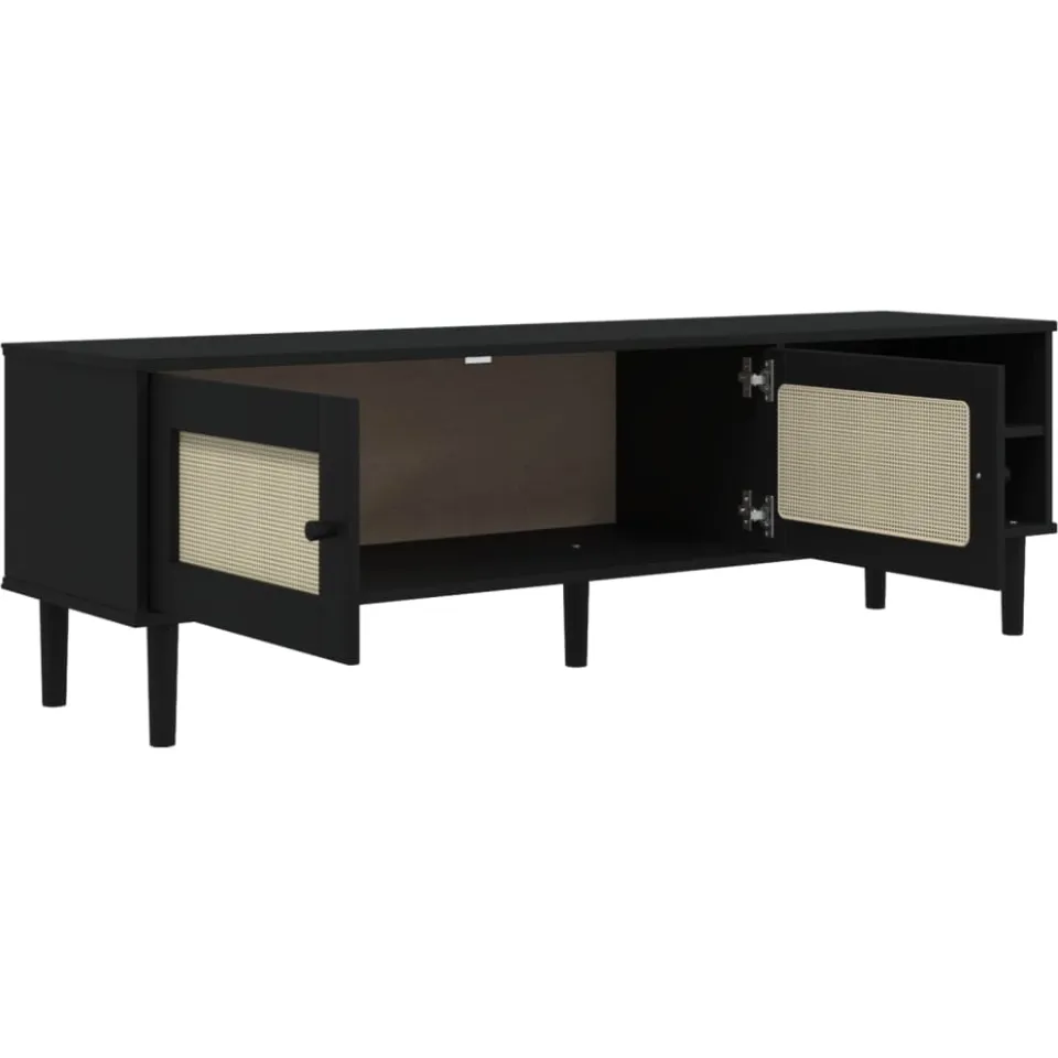 vidaXL Tv-meubel SENJA 158x40x49 cm rattan-look massief grenen zwart, foto 4