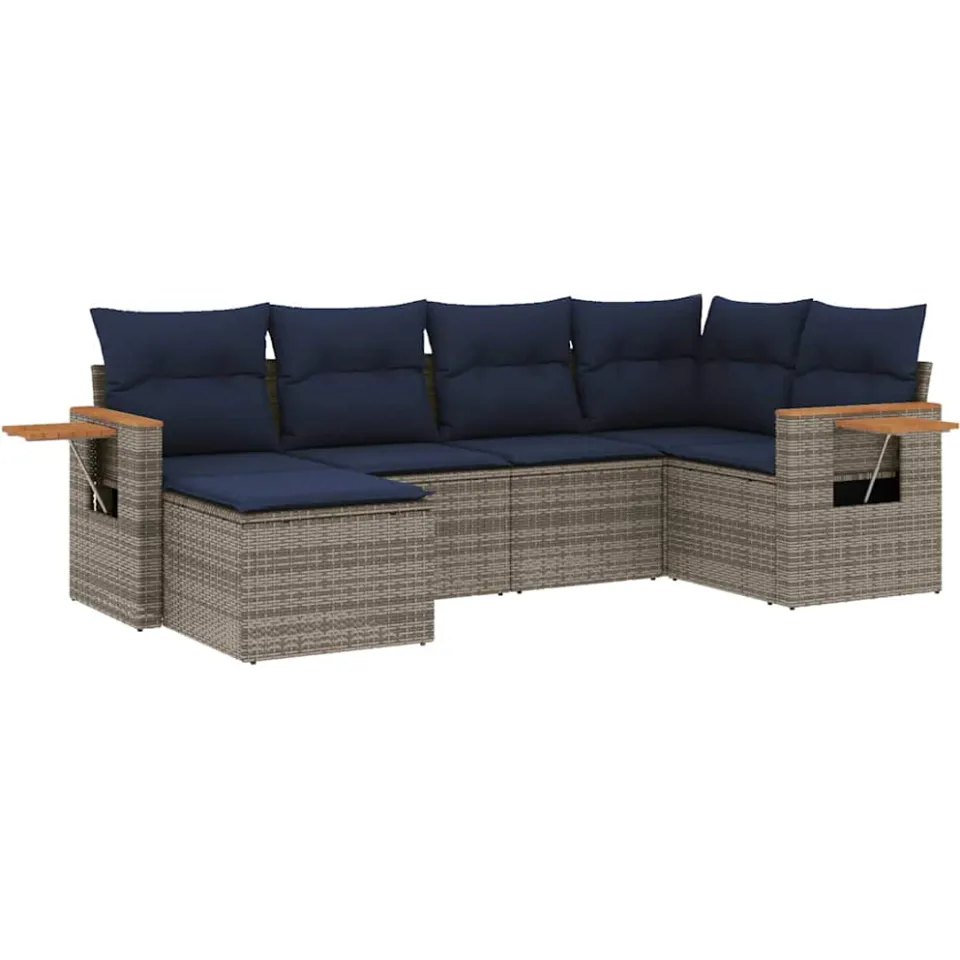 vidaXL 6-delige Loungeset met kussens poly rattan grijs, foto 3