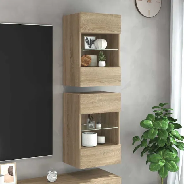 vidaXL Wandkasten met LED-verlichting voor tv 2 st sonoma eikenkleurig