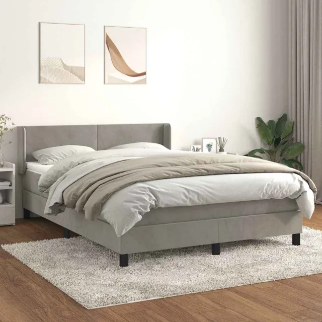vidaXL Boxspring met matras fluweel lichtgrijs 140x190 cm grijs