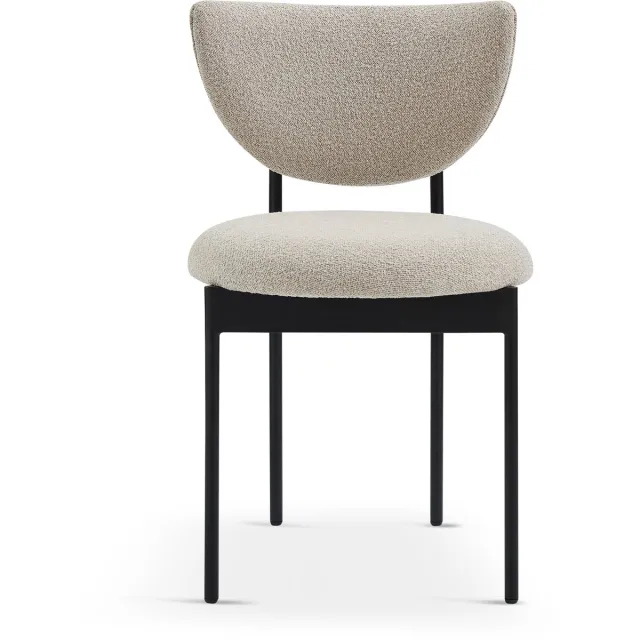 NJLyuhome Home - Eetkamerstoel gepolsterd 2-stuks set - Bouclé stof in beige - Zwart metalen frame - Modern slank design met gebogen rugleuning Beige | Zwart