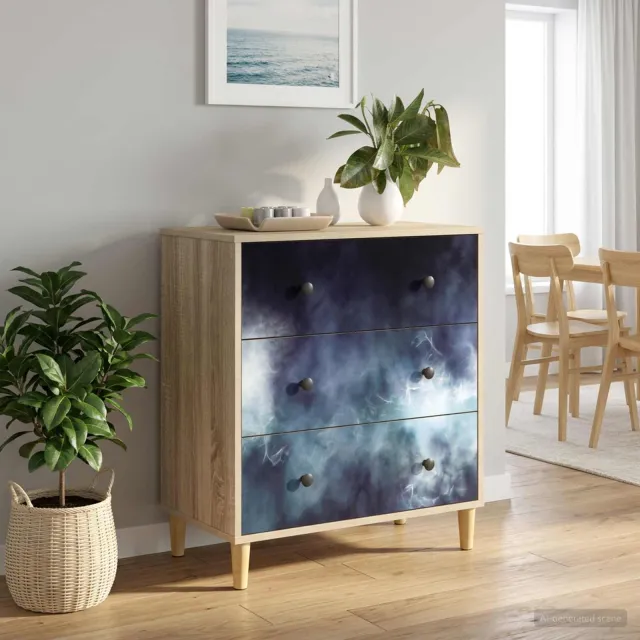 vidaXL Ladekast RAALTE Blauwe marmerprint 66 x 36,5 x 75 cm Sonoma Bruin