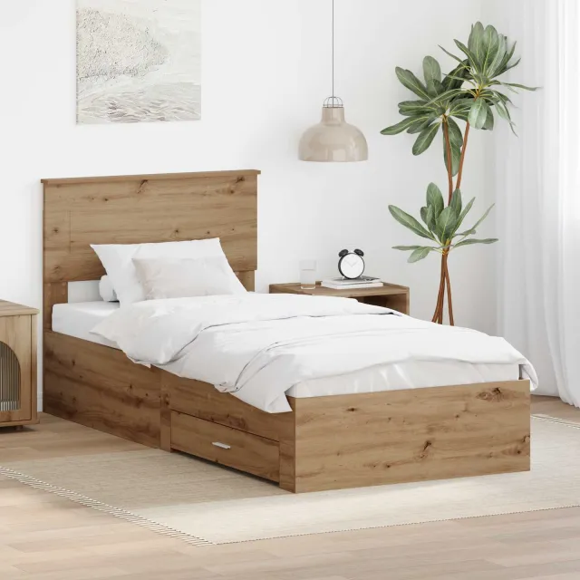 vidaXL Bedframe met lade Artisan Eiken 100 x 200 cm Bewerkt hout Bruin