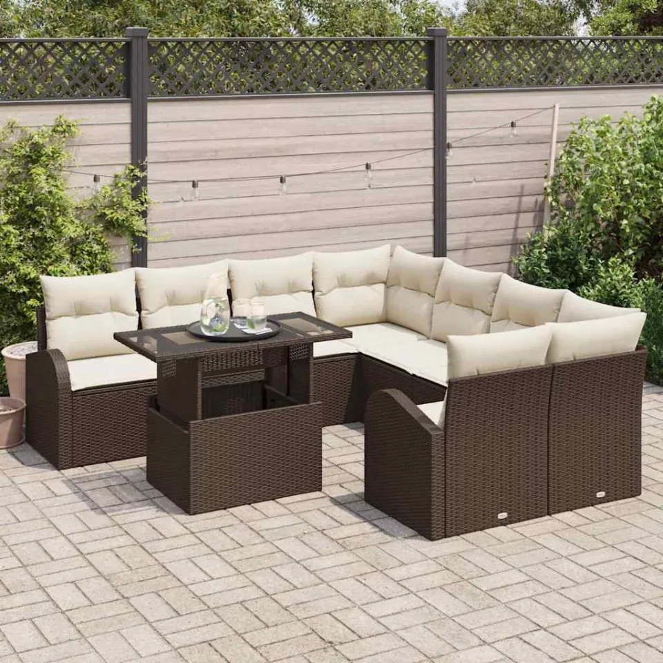 vidaXL Tuin Sofa Set 9 st Bruin poly rattan, foto 3
