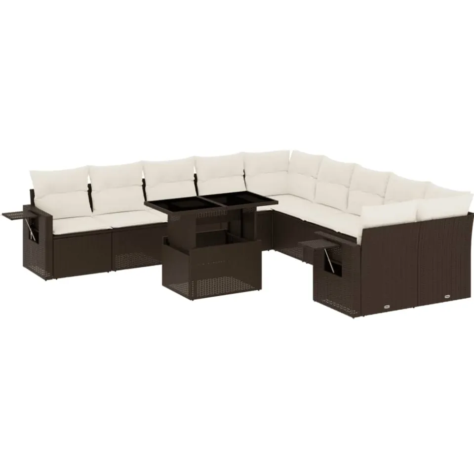vidaXL 11-delige Loungeset met kussens poly rattan bruin
