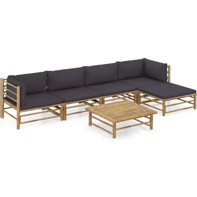 vidaXL 6-delige Loungeset met donkergrijze kussens bamboe Grijs