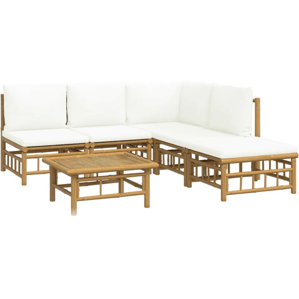 vidaXL 6-delige Loungeset met kussens bamboe crèmewit Bruin