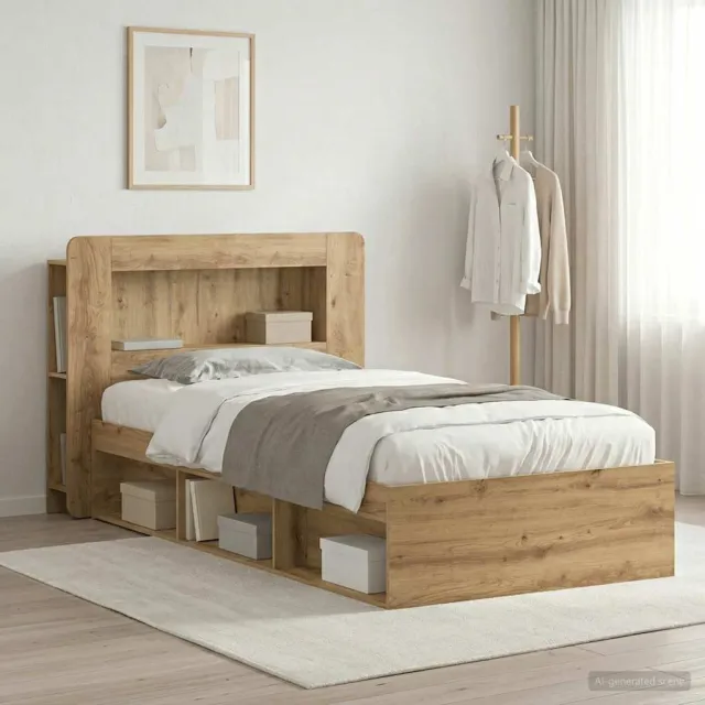 vidaXL Bedframe met opslag Artisanaal eiken 90 x 200 cm Bewerkt hout Bruin