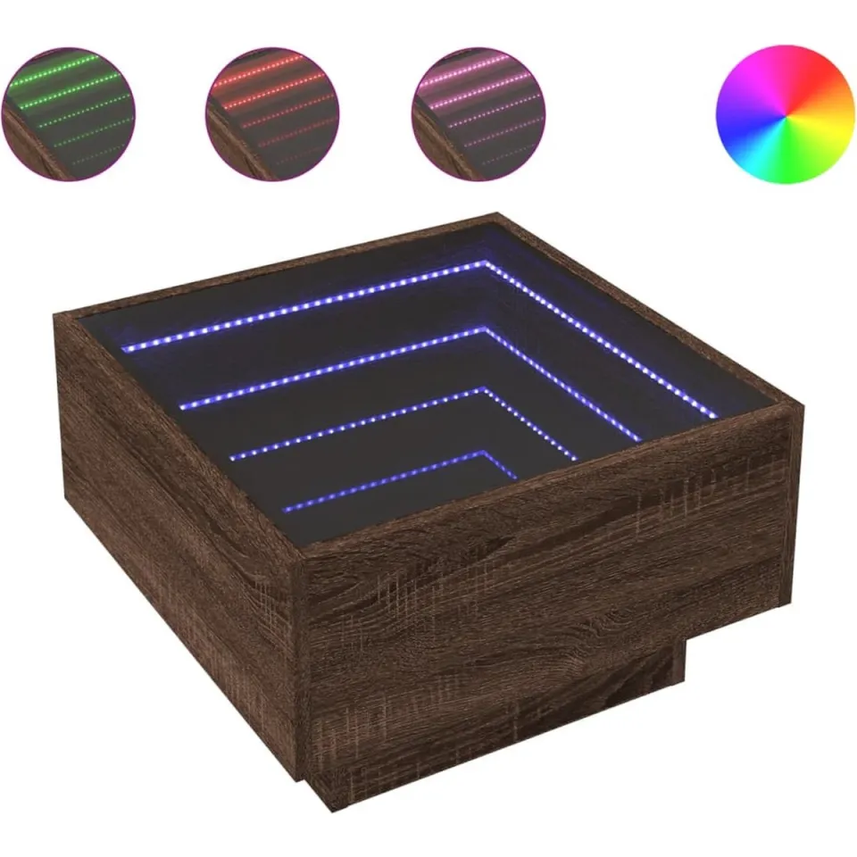 vidaXL Salontafel met LED 50x50x30 cm bewerkt hout bruin eikenkleurig, foto 3