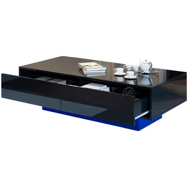 Merax Salontafel Zwart Hoogglans – LED Verlichting – 2 Lades – 115 cm