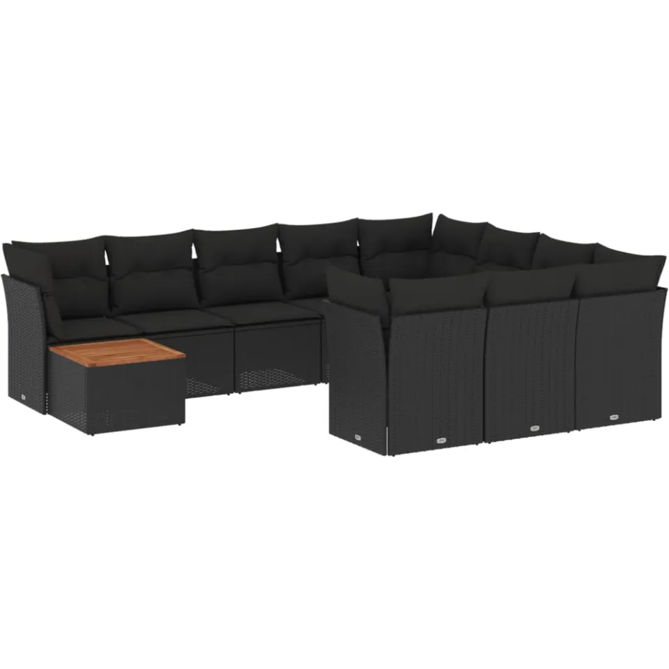 vidaXL 11-delige Loungeset met kussens poly rattan zwart
