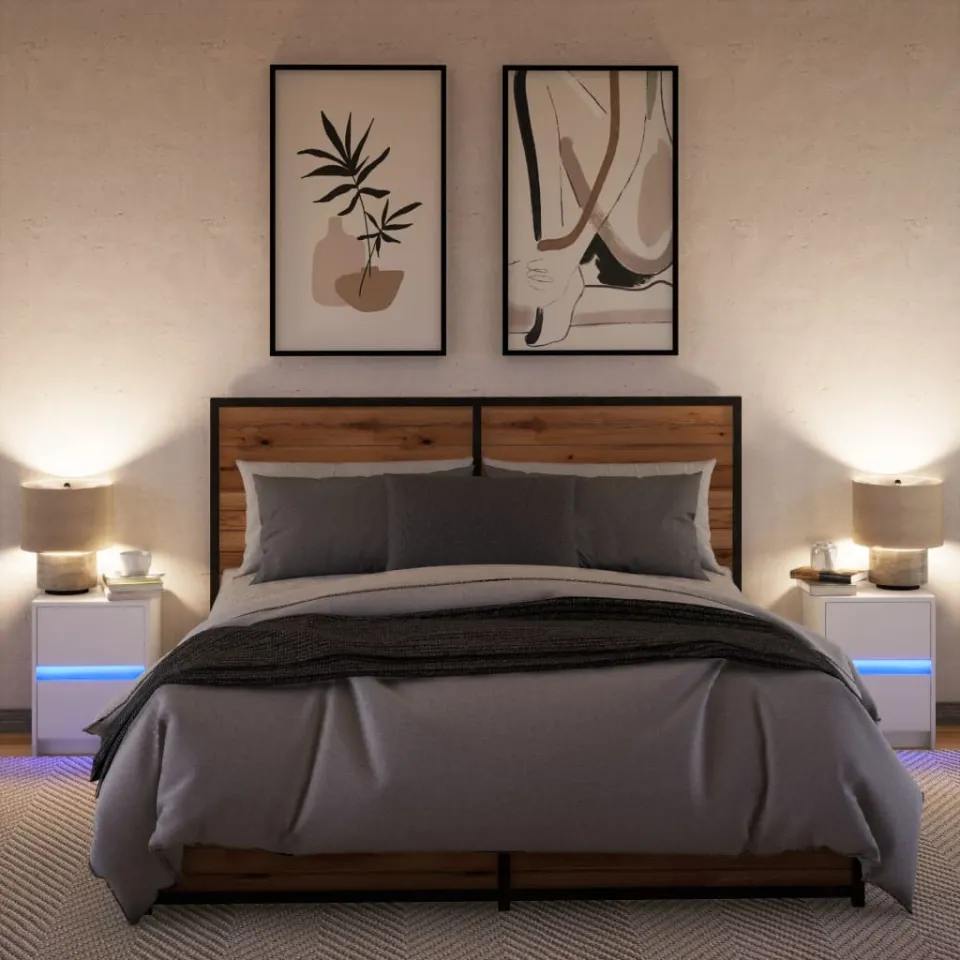 vidaXL Nachtkastjes met LED-verlichting 2 st bewerkt hout wit, foto 4