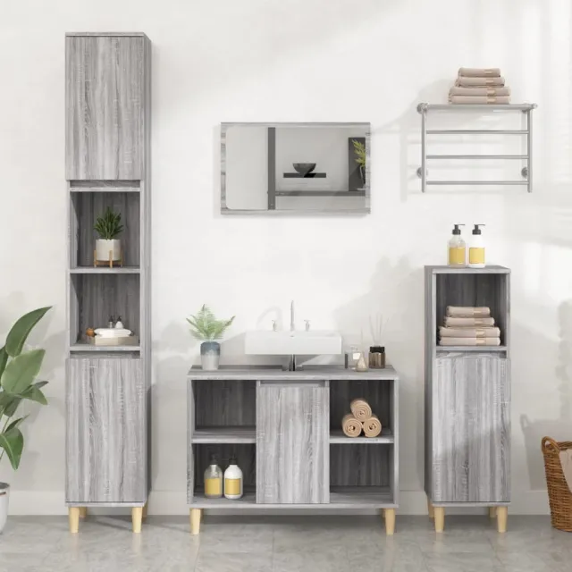vidaXL 3-delige Badkamermeubelset bewerkt hout grijs sonoma eikenkleur, foto 2