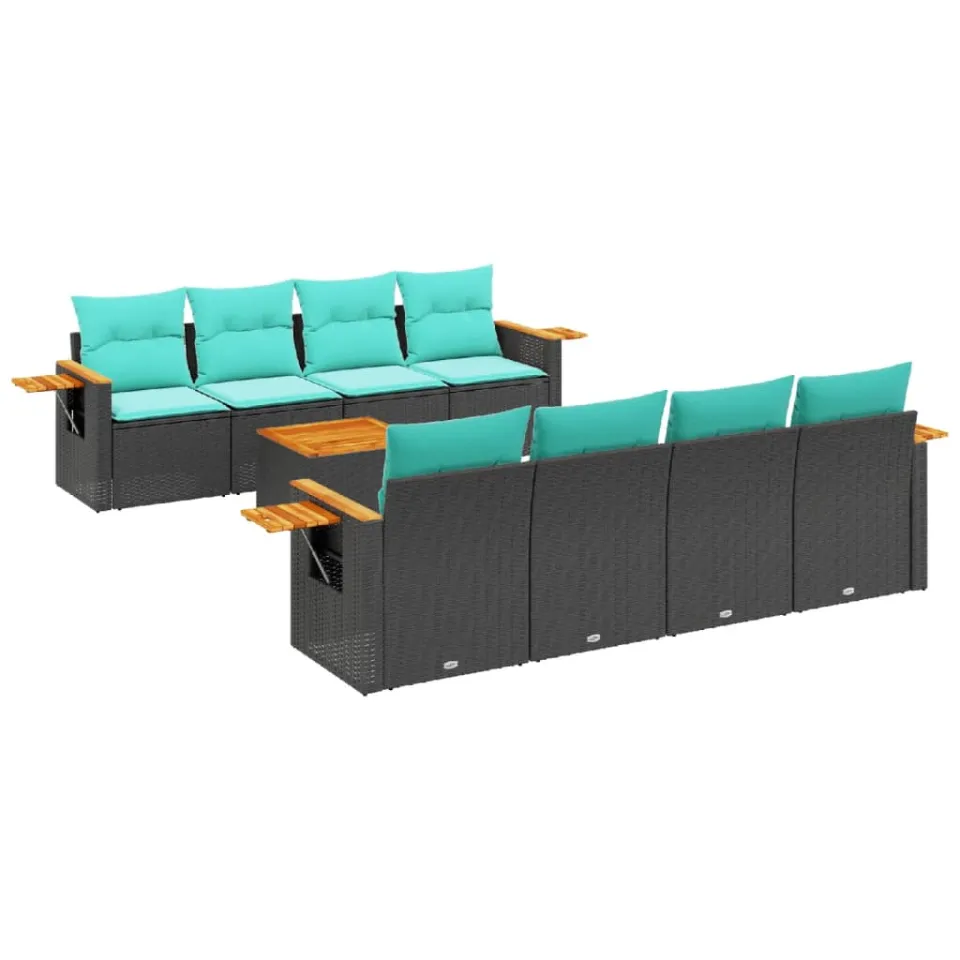 vidaXL 9-delige Loungeset met kussens poly rattan zwart, foto 3