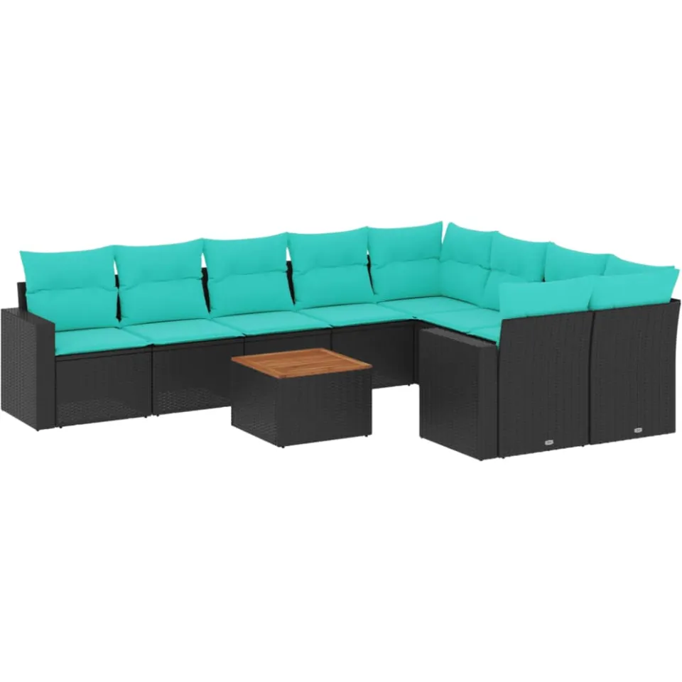 vidaXL 10-delige Loungeset met kussens poly rattan zwart, foto 3