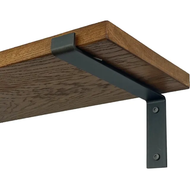 GoudmetHout Wandplank Industrieel - 50 x 25 cm Muurplank - Donker Eiken Hout - Decoratie Wandrek & Boekenrek - Hangplank Keuken - Wall Shelf + 2 Mat Blanke Plankdragers van Staal Donker eiken - Mat Blank 25 cm