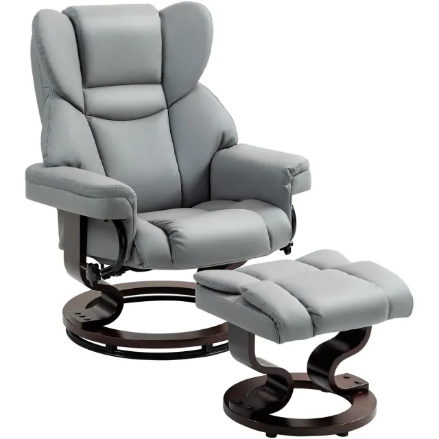Homona Relaxfauteuil met hocker - 360° draaibaar - Met 145° verstelbare rugleuning - Kunstleer - 80 x 79 x 100 cm - Lichtgrijs