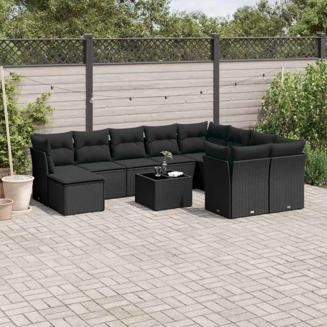 vidaXL 11-delige Loungeset met kussens poly rattan zwart, foto 2