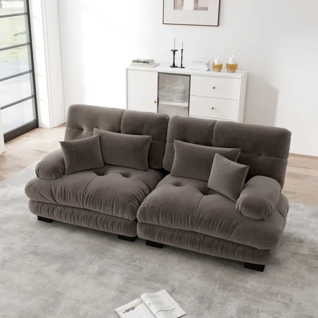 DESMIU Hoekbank 220 Cm - Cloud Design Met Diepe Zitting En Kussens - Voor Woonkamer En Lounge - Chenille - Bruin