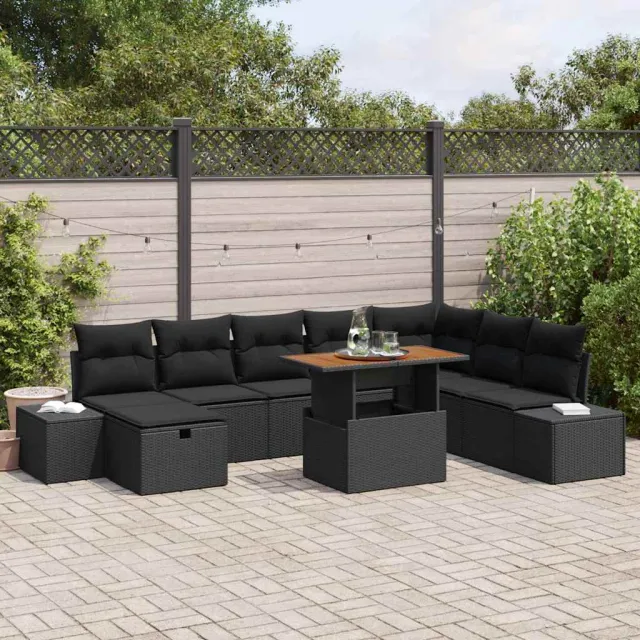 vidaXL Tuinbankenset 9 st Zwart poly rattan, foto 2