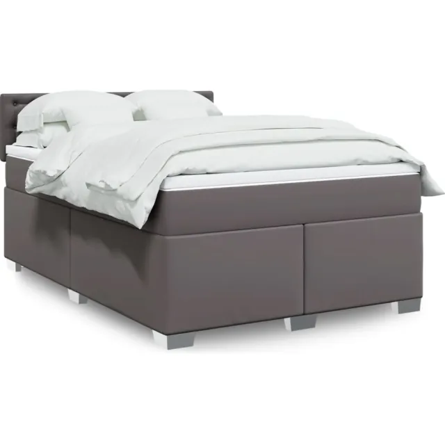 vidaXL Boxspring met matras kunstleer grijs 140x200 cm