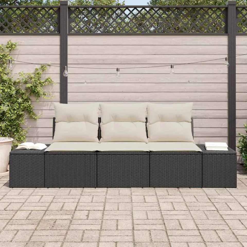 vidaXL Tuinbankenset 3 st Zwart en Crème poly rattan, foto 3
