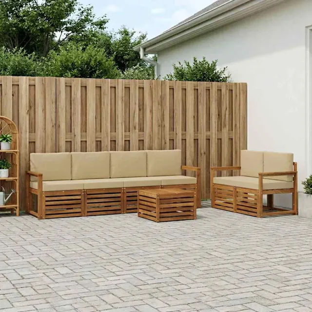 vidaXL Buiten bankenset 7 st 6-zits Natuurlijk en Beige