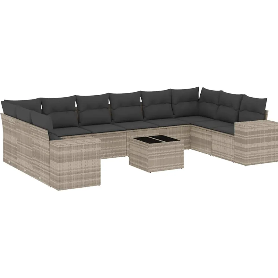 vidaXL 11-delige Loungeset met kussens poly rattan lichtgrijs grijs, foto 3