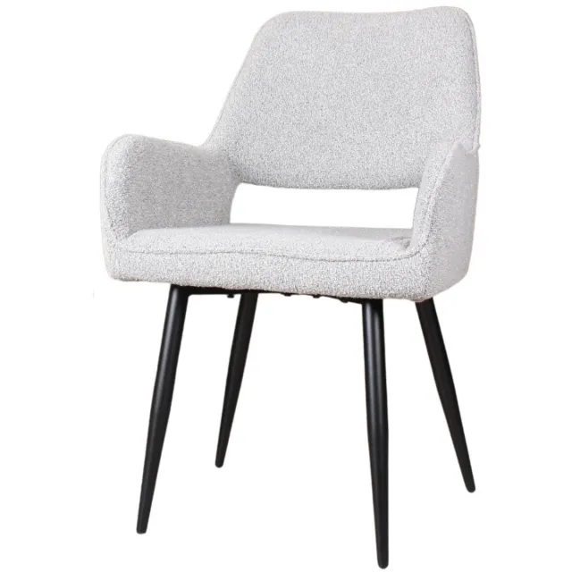 DS4U Lenon eetkamerstoel – armstoel met luxe boucle stof en trendy design - grijs
