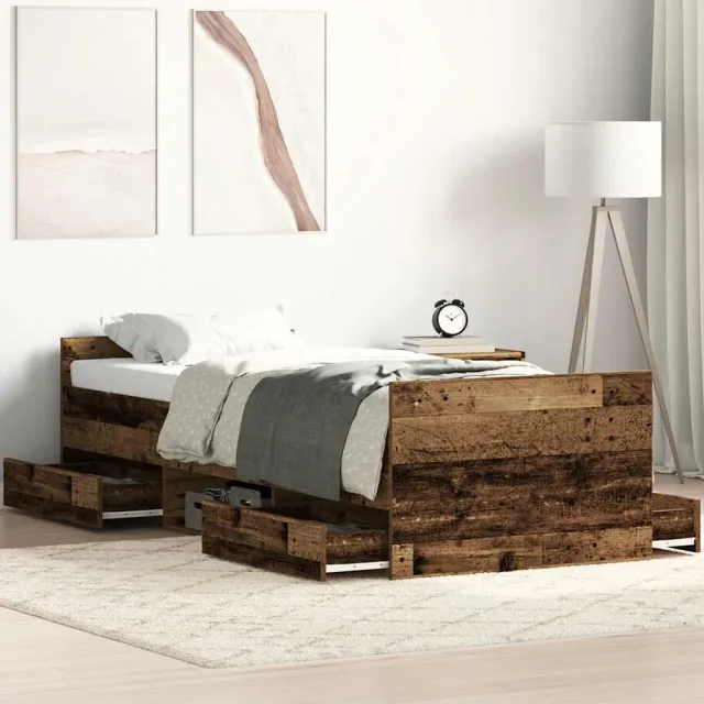 vidaXL Bedframe zonder matras bewerkt 90x200 cm bewerkt hout oud bruin