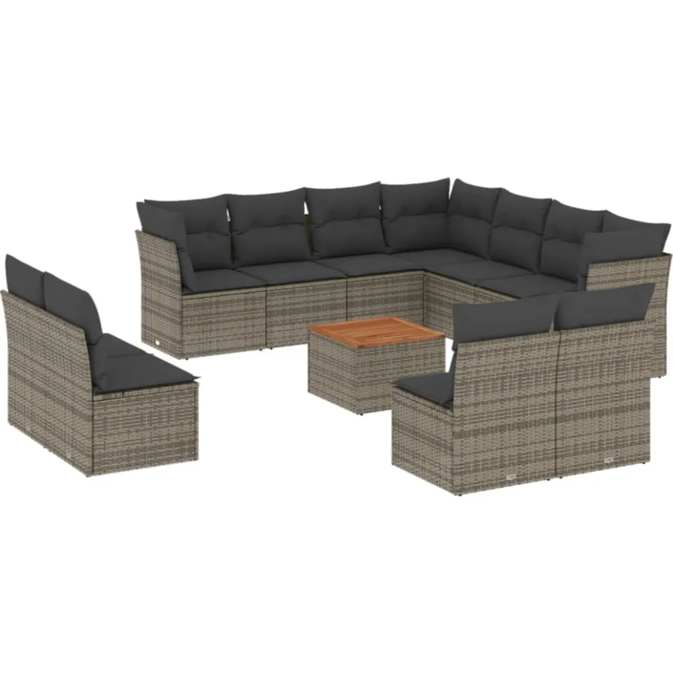 vidaXL 12-delige Loungeset met kussens poly rattan grijs