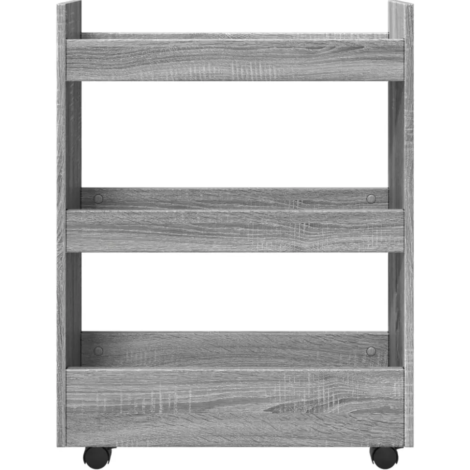 vidaXL Opbergtrolley smal 3-laags bewerkt hout grijs sonoma eiken, foto 4