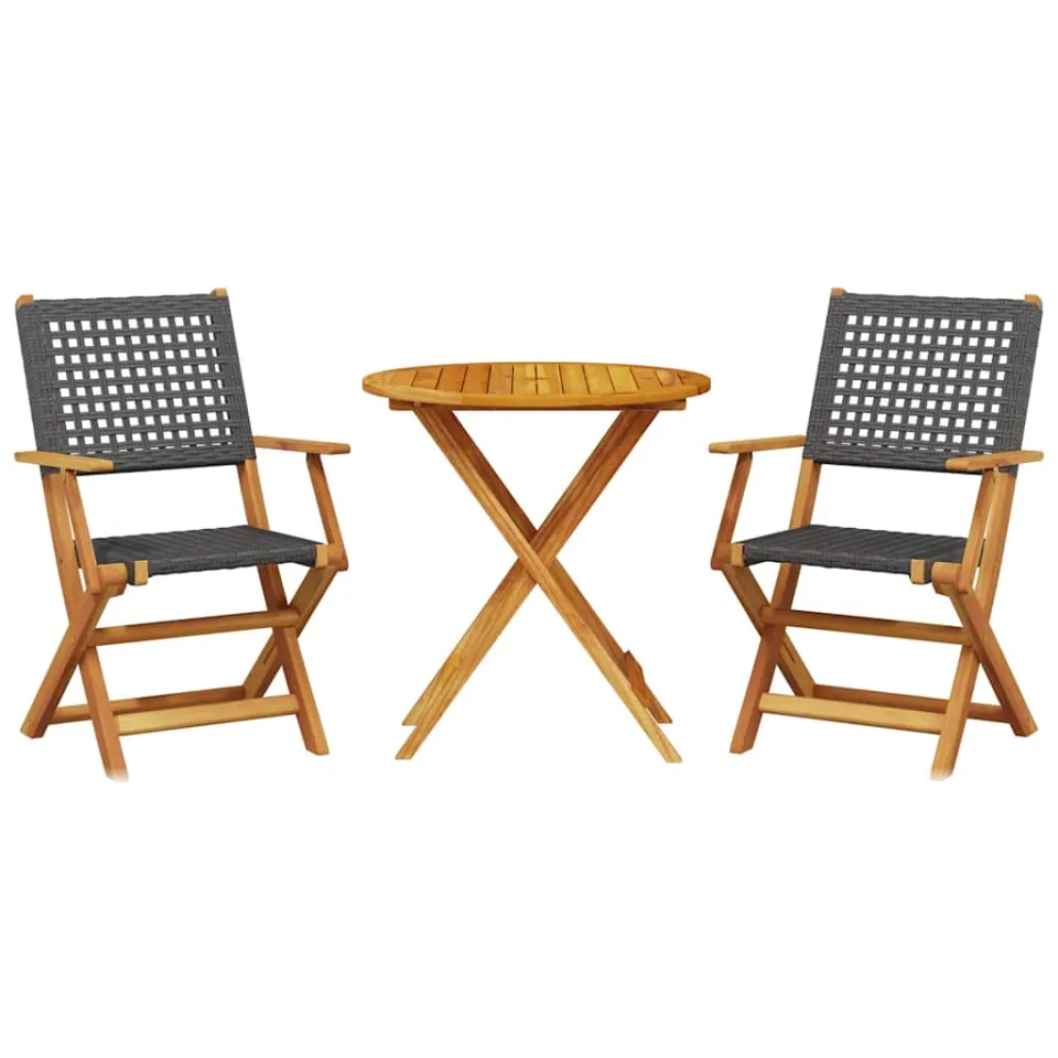 vidaXL 3-delige Bistroset poly rattan en massief hout zwart, foto 3