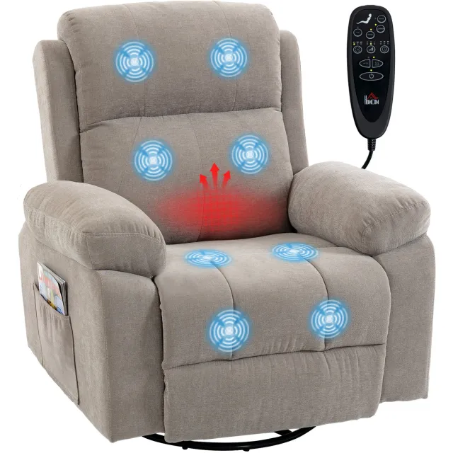 Homcom Massage Recliner Sofa-Chenille-97 x 97 x 104 cm-Beige