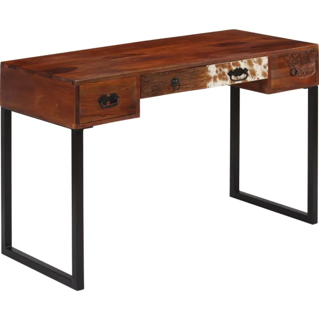 vidaXL Bureau 117x50x76 cm massief acaciahout en echt leer Bruin