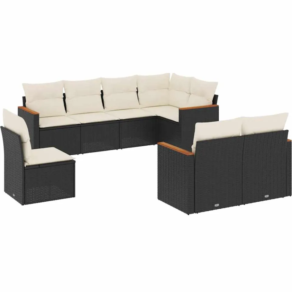 vidaXL 8-delige Loungeset met kussens poly rattan zwart, foto 3