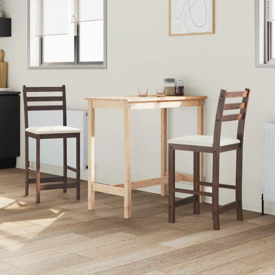 vidaXL Eettafelstoelen 2 st Massief Rubberhout Licht Bruin, foto 3