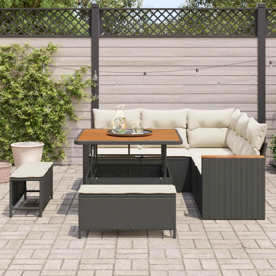 vidaXL Tuinbankenset 8 st Zwart poly rattan, foto 3
