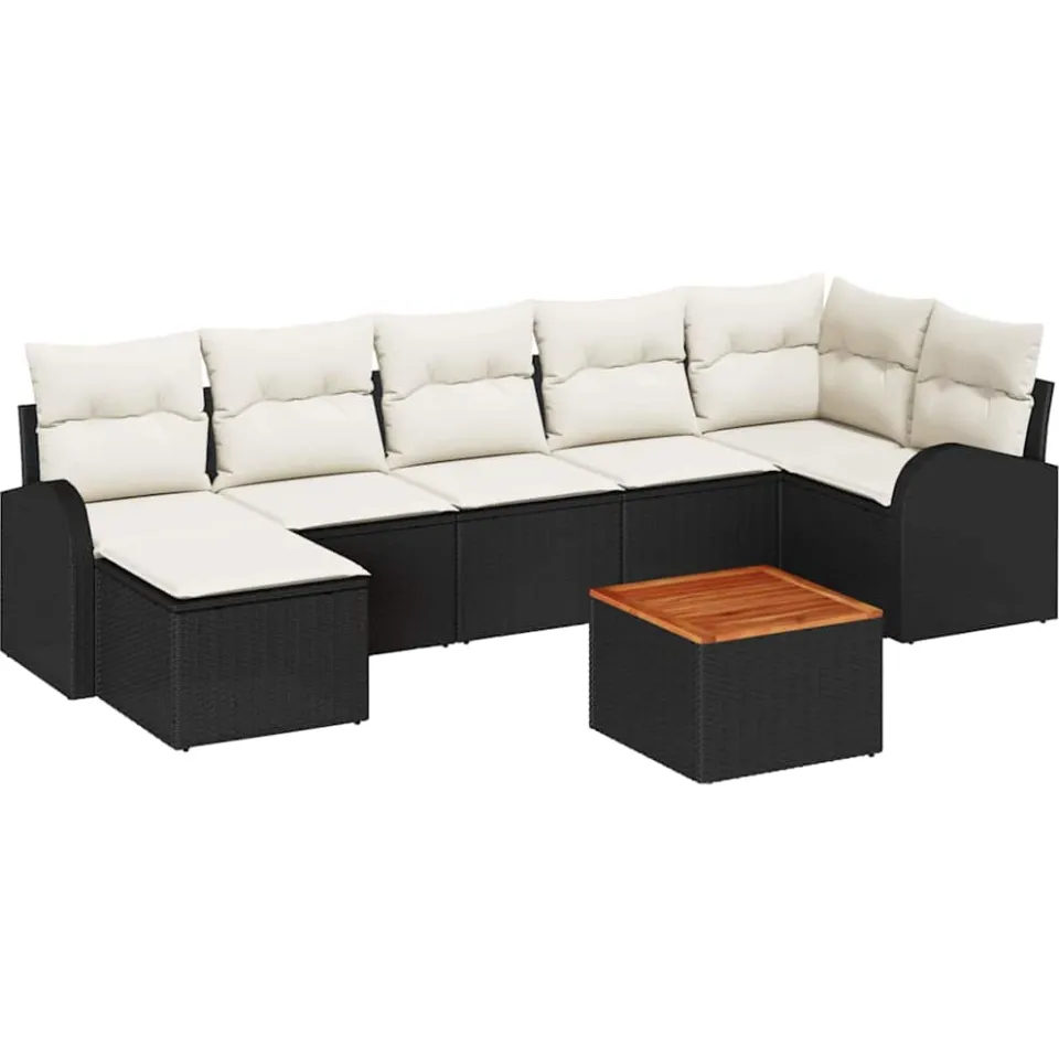 vidaXL Tuinbankenset 8 st Zwart en Crème poly rattan, foto 4