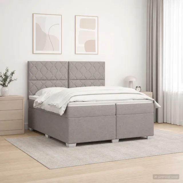 vidaXL Boxspringbed met matras met hoofdeinde Taupe 200 x 200 cm Stof