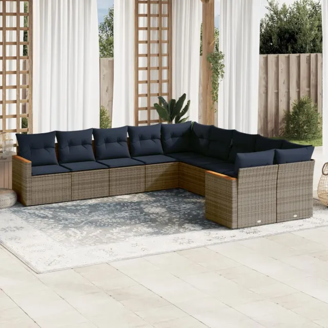 vidaXL 10-delige tuinbankset met kussens, grijs polyrotan, foto 2
