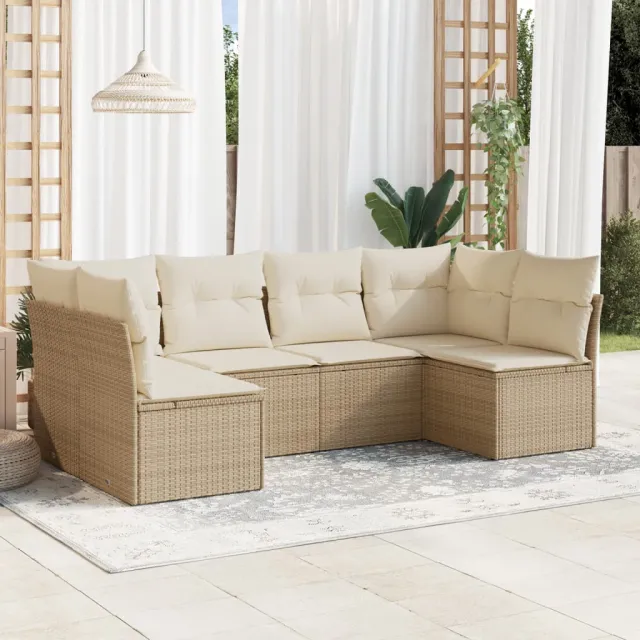 vidaXL 6-delige Loungeset met kussens poly rattan beige, foto 2